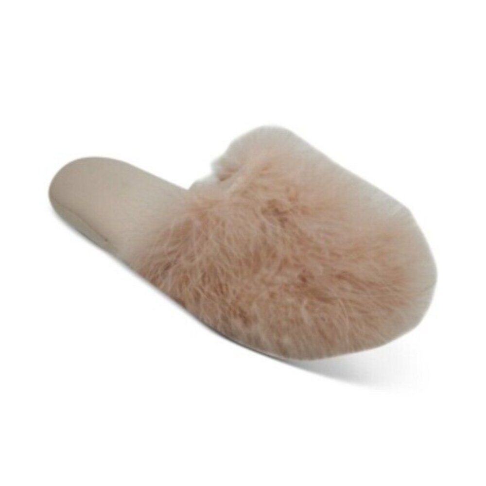 INC International Concepts Pink Faux-Marabou Feather Slide Slippers Size S (5-6)